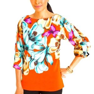 Chico’s TROPICAL IRIS-PRINT BATEAU-NECK BLOUSE size 3 US 16/18